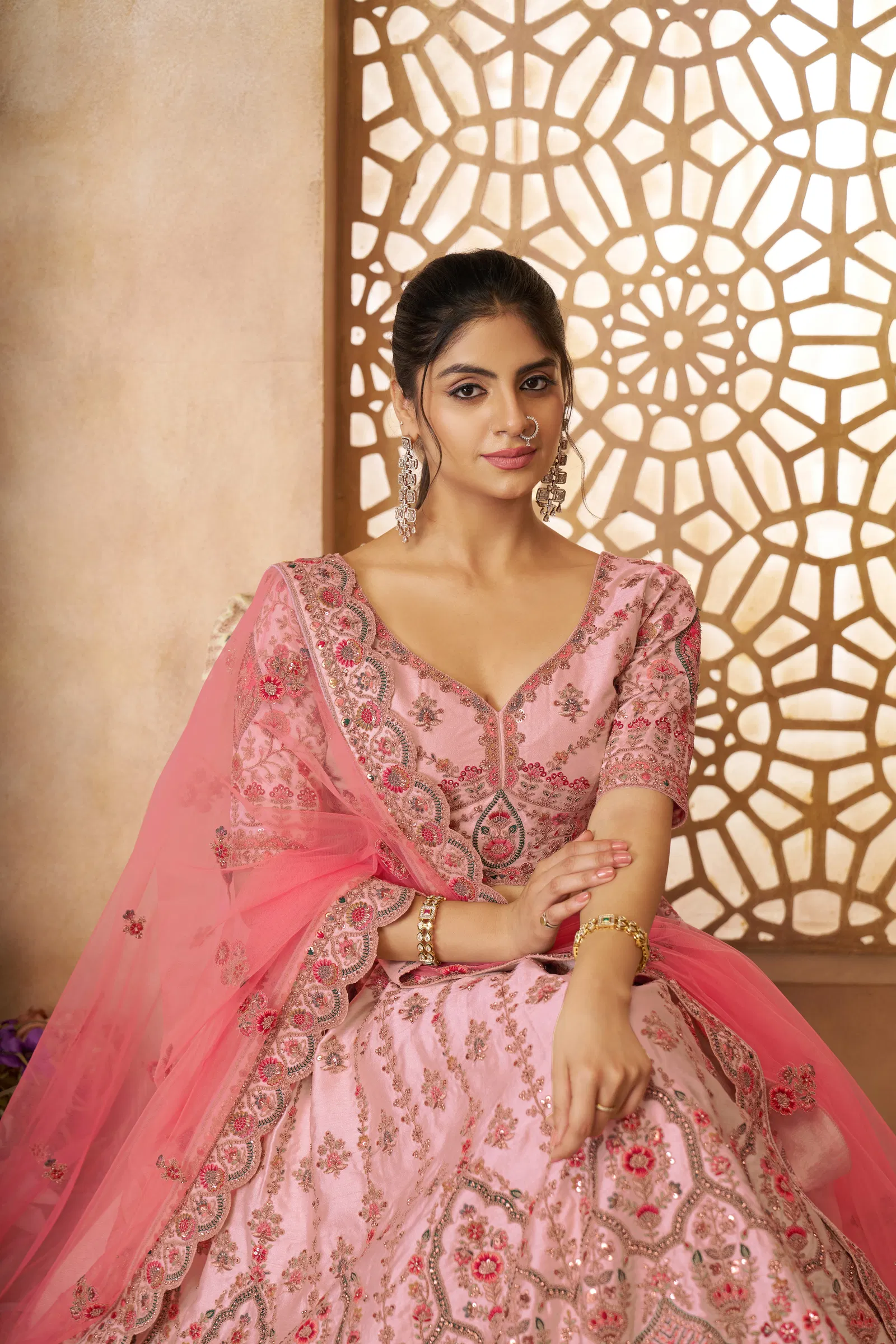 KF 14 Pink Silk Embroidered Bridal Lehenga wholesale clothing suppliers in india